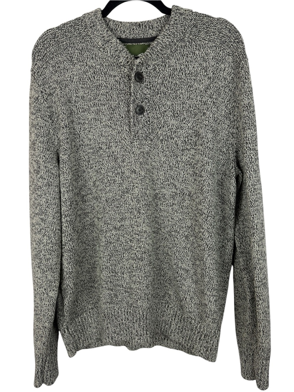 Eddie Bauer Men's Gray Marled Henley Sweater Cotton Knit Size L
